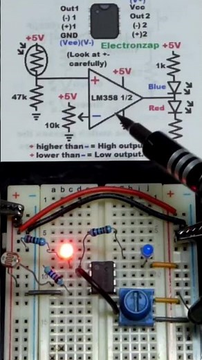 LEDs Wired To Indicated High Low Output Of LM358 Op Amp #leds #schematics #howto