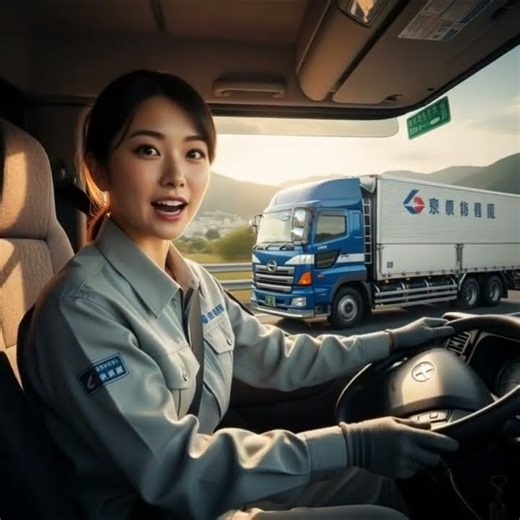 A beautiful Japanese female truck driver confidently driving a heavy truck on Japan’s #TruckDrive