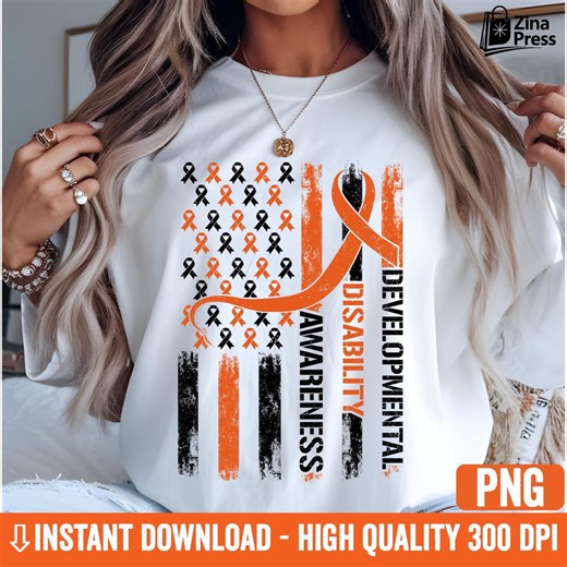 Developmental Disability Awareness PNG | Orange Ribbon USA Flag PNG | Awareness Shirt Design | Digital Download - Etsy UK