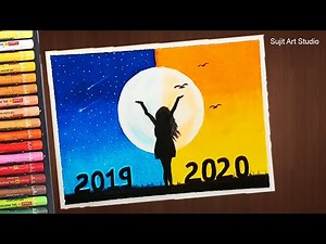 New Year Drawing (Very Easy) with Oil Pastels for beginners - step by step