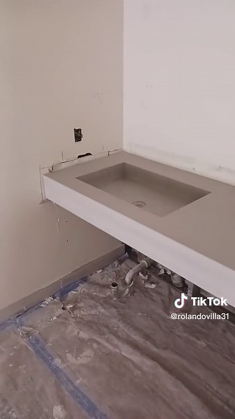 Custom Concrete Floating Vanity with Double Sinks