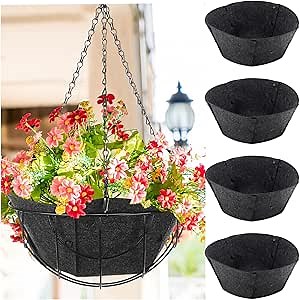 Suzile 4 Pieces Fabric Planter Basket Liner Replacement Felt Fiber Liners Reusable Fruit Basket Liner for Wire Hanging Flower Round Pot Liners for Garden Flower Vegetables Plant Indoor(12'')