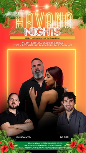 The Palladium on Instagram: "Every Friday The Palladium brings you Havana Nights! One room playing the best in Salsa & Bachata! 9:00PM Doors Open 9:30PM Bachata Class (Included with cover) 9:30PM Beginner Salsa Class by @salricadance (Included w cover) Playing your favorite Salsa & Bachata music all night! Purchase at Door: $15 Cover (must be paid at the door) Table Reservations | Purchase in advanced here: https://www.thepalladiumhouston.com/events $20 Table Reservation (Cover Not included) $20