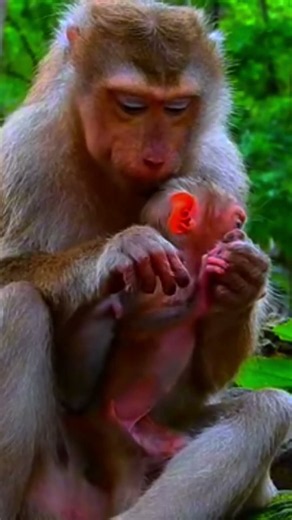 The Sweetest Bond: Baby Monkey Getting Groomed by Mom