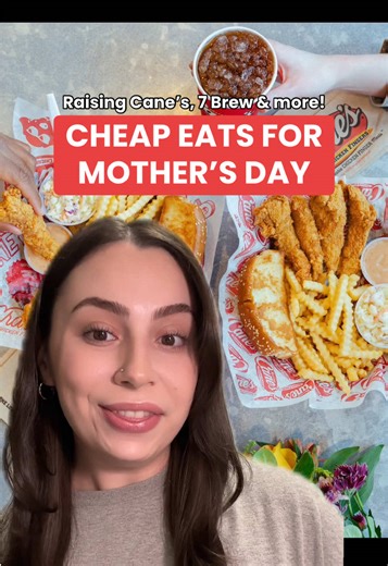 BEST deals to help you celebrate Mother’s Day 2026! Find freebies & cheap eats at Raising Cane’s, Whataburger, 7 Brew, Denny’s, Scooter’s Coffee, Biggby, Bojangles, White Castle, Rita’s Italian Ice, Fazoli’s, Round Tabld Pizza, TCBY, Wienerschnitzel, Capriotti’s, Native Grill and Buffalo’s Cafe. #freebies #cheapeats #fastfood #mothersday