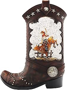 Victory Creative Cowboy in Boot Snow Globe Spinner 10.25" H with Swirling Glitter Battery Operated, Timer & USB