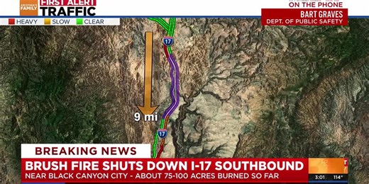 Brush fire partially shuts down I-17 north of Phoenix; what we know
