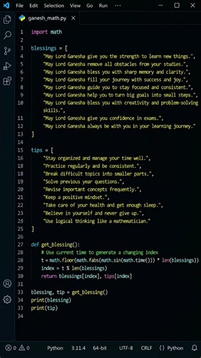 Lord Ganesha’s Blessings 🙏 | Python Math Module + Student Motivation 💻✨ #Shorts