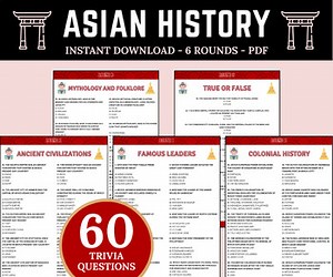 Asian History Trivia Game | Fun Printable History of Asia Quiz with 60 Questions