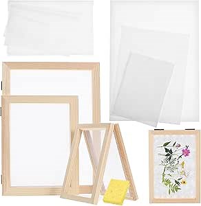 TEHAUX 3 Size Wooden Paper Making Screen Kit, Paper Making Mould Deckle Wooden Paper Making Frame 5'' x 7'', 7.5'' x 9.8'', 9.8'' x 13'' Papermaking Screen Kit for DIY Paper Crafts