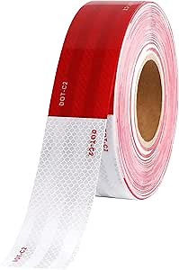 WAENLIR 1 inch x 30Feet Reflective Safety Tape DOT-C2 Waterproof Red and White Adhesive Conspicuity Tape for Trailer, Outdoor, Cars, Trucks