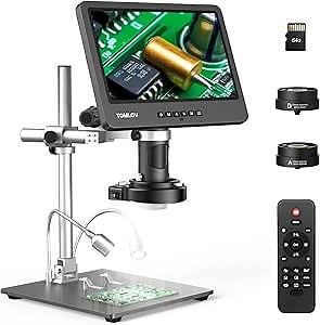 TOMLOV DM602 Pro 10.1" HDMI Digital Microscope 2000x, Pro Boom Arm Stand, LCD Soldering Microscope with 3 Lens, Adults Scope for Electronics Repair, Coin Magnifier Ring Light, PC Compatible, 64G