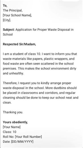 ✉️Application for Proper Waste Disposal in School | Class 10 English Letter Writing | Easy&Important