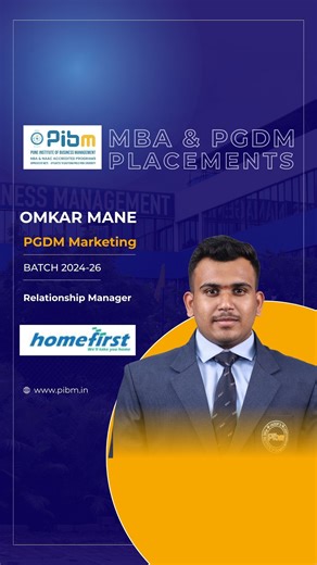 HomeFirst finance Welcomes Another PIBM Talent! We are pleased to announce that Omkar Mane, PGDM Marketing student from Mumbai, Maharashtra, has been placed as a Relationship Manager at HomeFirst as part of the Batch 2024–26. Omkar’s journey at PIBM Pune highlights his strong customer-centric approach, communication skills, and practical exposure to real-world business scenarios. Through structured academics, live projects, and continuous industry interaction, he developed a solid understanding 