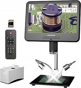 LM210 10.1'' LCD Digitales Mikroskop Erwachsene Löten Kamera [12'' Mikroskopständer] 260X Münzmikroskop für Elektronik Reparatur PCB DIY, 32G SD Karte