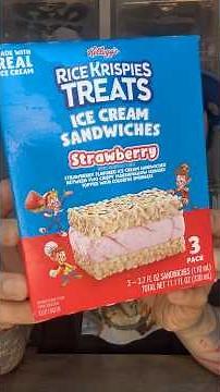 FIRST TIME TRYING RICE KRISPIES TREATS STRAWBERRY ICE CREAM SANDWICH 🍓🍨🥪