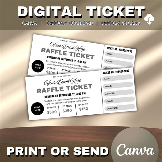 Editable Event Raffle Fundraiser Ticket Template | Printable Charity Raffle Ticket | DIY Fundraiser Tickets | Instant Download - Etsy