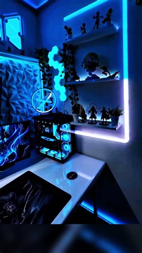this blue crimson gaming setup is insane #gamingsetup #rgbsetup #pc
