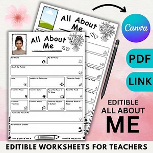 All About Me Worksheet: Editable Student & Teacher Questionnaire (PDF) - Etsy