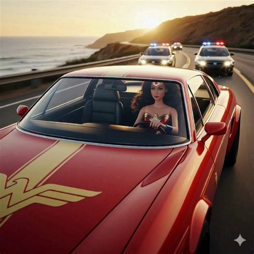 “Too Fast, Too Fabulous — Wonder Barbie takes the wheel in a blaze of red and gold, outrunning sirens and breaking every rule in style. Power, grace, and speed — the ultimate chase of a legend.” #Wonderwoman #TooFastTooFabulous #BarbiePower #HeroicGlam #fblifestyle | Barbie World