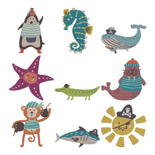 Ocean Pirate Crew Embroidery Design, Nautical Sea Animals Cartoon Machine Embroidery File, Instant Download - Etsy