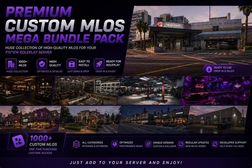 Pre-coded 1000  Fiv*eM Mega MLO Pack [Lore-friendly Map, Optimized MLO, Custom interior, Custom Exterior and alot] (FiveM)