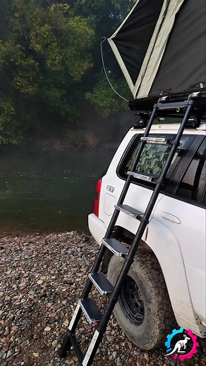Struggling to reach your tent after a few cold ones? 🍺 Make life easier with our roof top tent ladder upgrade — comfort, grip, and stability sorted. | Envious Touring Solutions
