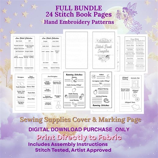 Stitch Book BUNDLE – 24 Page | Digital Download Embroidery Patterns | Marking Page and Sewing Cover - Etsy