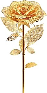 Piececool 3D Metal Model Kits - Beautiful Golden Rose 3D Metal Puzzle for Adults - Stunning 3-D Model Building Kit for Hobbyists - Cute Metal 3D Puzzle Golden Rose with Simple Instructions (Gold)