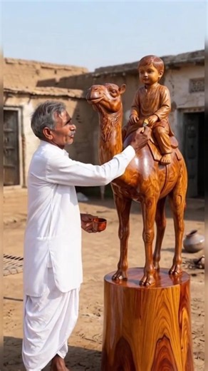 Old Villager Carves a life-Size Camel Carrying a Baby 🐪🙋🔥#shorts