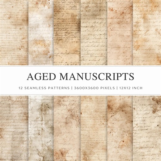 Aged Manuscript Seamless Patterns, Vintage Parchment Digital Papers, Antique Script Background, Junk Journal Printable, Old Document Texture - Etsy