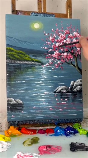 How to draw a beautiful scenery with acrylic colours #arttutorialsforbeginners #fbpost2025シfb #auxibution #landspacepainting #bestscenerypainting #ArtCompetition #artist #artwork #scenery #artoftheday | Canvas painting & Visual art | Facebook