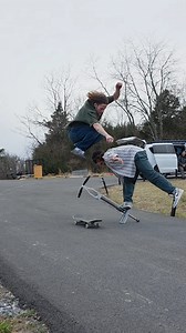 Extreme pogo and skate collab hippie jump over a no handed peg tap Special Mike and Tyler Phillips | Xpogo