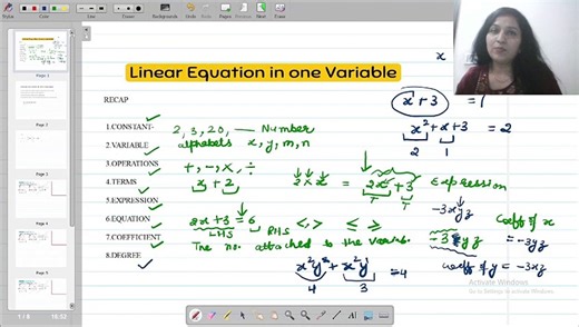 Linear Equations in One Variable class 8