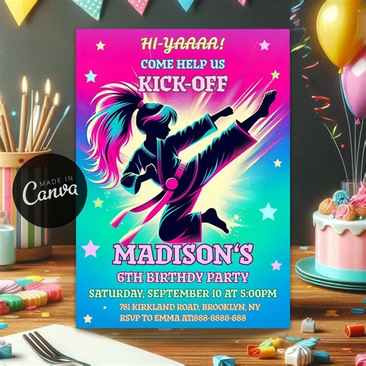 Editable Karate Birthday Invitation, Customizable Martial Arts Template, Karate Theme Party Invite, Girls Evite, Instant Download - Etsy