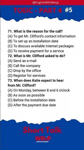 TOEIC Listening Part 4 #5 | Short Talk Practice | Test Your Listening