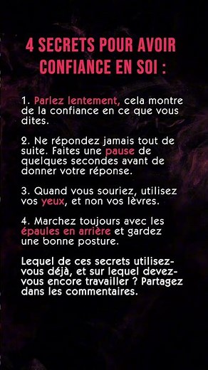 🔥 4 secrets pour avoir confiance en soi.. #motivation #psychologie #mindset #discipline