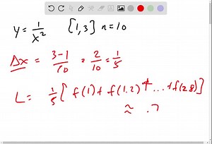 SOLVED:Use a calculating utility with summation capabilities or a CAS to obtain an approximate value for the area between the curve y=f(x) and the specified interval with n=10,20, and 50 subintervals using the (a) left endpoint, (b) midpoint, and (c) right endpoint approximations. f(x)=1 / x^2 ;[1,3]