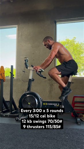 The 2-Minute Gauntlet- Bike, Kb Swings, Thrusters #workout #crossfit #intervals