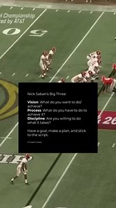 Nick Saban’s Big Three:Vision: What do you want to do/achieve?Process: What do you have to do to achieve it!Discipline: Are you willing to do what it takes?Have a goal, make a plan, and stick to the script. #NickSaban #acoachsdiary #leadership #coaching | A Coach's Diary