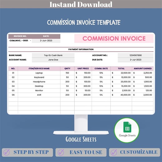 Commission Invoice Google Sheets Template for Small Business Sales Commission Billing, Agent Fees, Percentage Based Earnings Payout Tracking - Etsy Canada