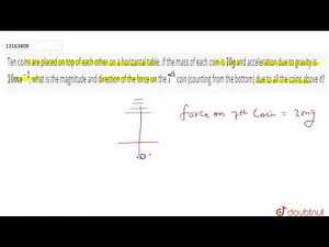 Ten coins are placed on top of each other on a horizantal table. If the mass of each coin is `10g`