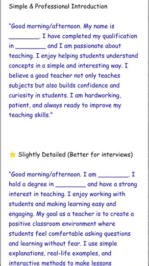 Best interview introduction for teachers job#english #education #learning