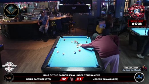 ------------------------------------------- KING OF THE BARBOX - 550 & UNDER 8 BALL TOURNAMENT ------------------------------------------- SATURDAY NOVEMBER 8, 2025 550 & UNDER FARGO RATED 22 PLAYERS $75 ENTRY FEE ******************* YOUTUBE LIVESTREAM CAN BE FOUND AT: https://youtube.com/live/ZxcEJOo8eTw?feature=share ******************* 8 BALL WINNER BREAKS TAKE WHAT YOU MAKE RACE TO 6 DOUBLE ELIMINATION STRAIGHT RACES NO MAGIC RACKS CUE BALL FOULS ONLY PLAYED ON 7 DIAMOND TABLES A-SIDE OPENIN