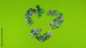 Recycle symbol with metal ring pull Rotating Stop motion Animation