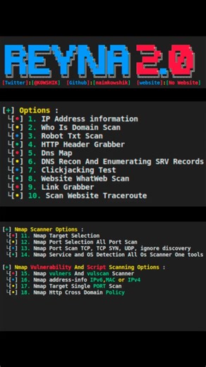 REYNA 2.0 🔥 Ultimate Nmap & Web Recon Tool | Install in Kali Linux ⚡