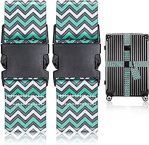 Luggage Straps for Suitcases TSA Approved 2-Pack Adjustable Belt for Secure Travel,Durable and Stylish Accessory for Travel Bag Closure Green Wave