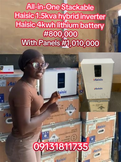 Haisic All-in-One Stackable 1.5kva hybrid inverter paired with 4kwh lithium battery 800k, with panels 1,010,000 Send a DM/call: 09131811735 to place an order!!! #fyp #hybridinverter #lithiumbattery #solarsystem