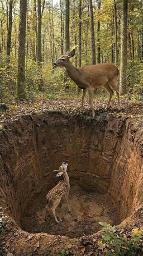 A Baby Deer Is Trapped in a Deep Pit While Its Mother Stands Worried | Dear Kitten