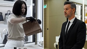 Fashion CEO Emily Abraham inspects knock-off designer bag